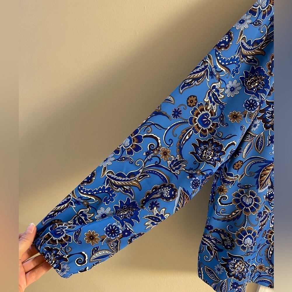 J Jill Wearever Collection Blue Floral Blouse Large - Picture 4 of 8